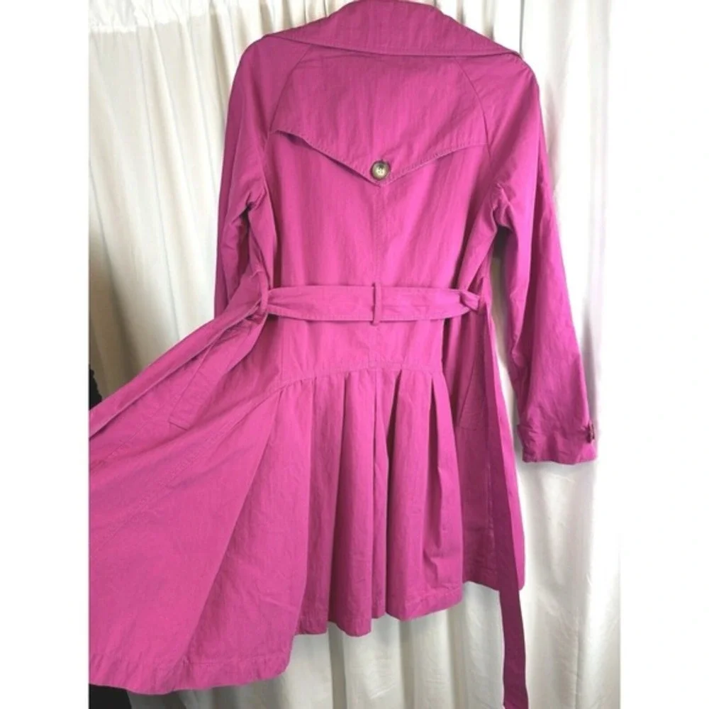 FOR CYNTHIA Womens‎ Double Breasted Belted Trench Coat Hot Pink Size L
